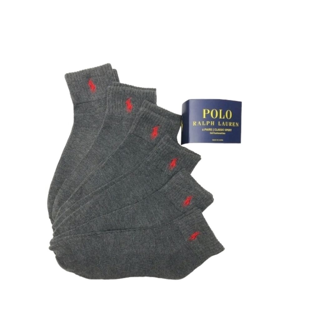 POLO RALPH LAUREN 6 pairs MEN GRAY Half Cushioned Sole SOCKS SIZE 6-12